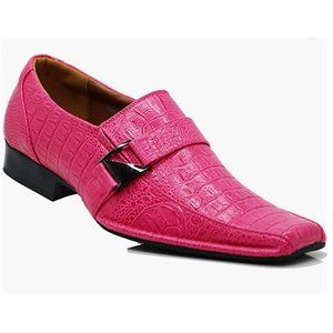 Men's Dress Crocodile Print Loafers Elastic Slip on with Buckle Fashion Shoes